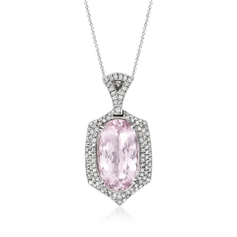 C. 1980 Vintage 26.00 Carat Pink Topaz and 1.55 ct. t.w. Diamond Pendant Necklace in 18kt White Gold image number 0
