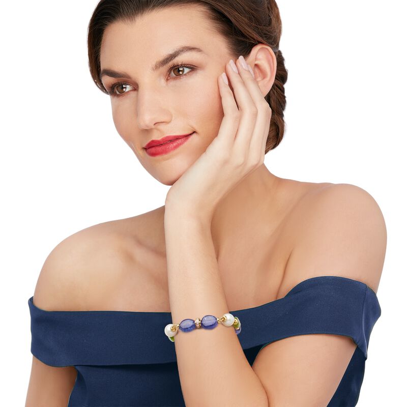 Mazza Multi-Gemstone and .24 ct. t.w. Diamond Bracelet in 14kt Yellow Gold. 9&quot; image number 1