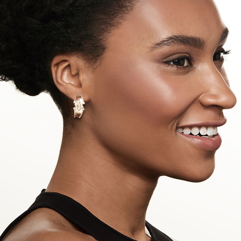 .15 ct. t.w. Diamond Cluster Hammered Hoop Earrings in 18kt Gold Over Sterling. 3/4&quot; image number 1