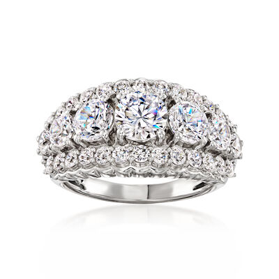 3.10 ct. t.w. CZ Three-Row Ring in Sterling Silver