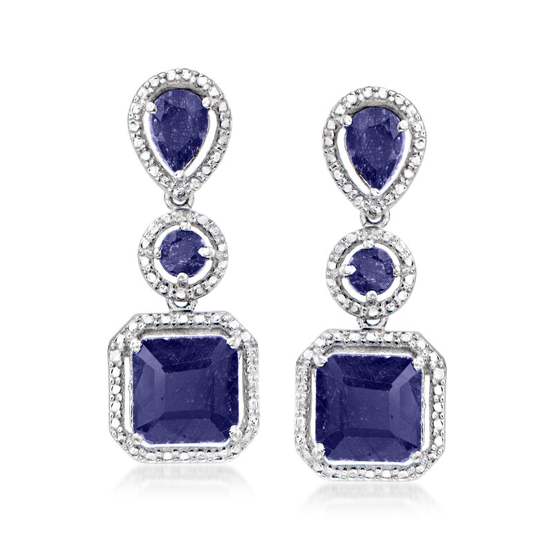 11.30 ct. t.w. Sapphire Drop Earrings in Sterling Silver image number 0