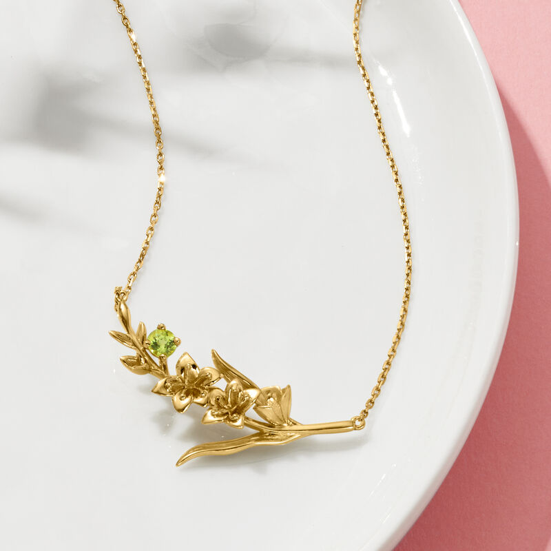 .10 Carat Peridot Gladiolus Flower Necklace in 14kt Yellow Gold image number 2