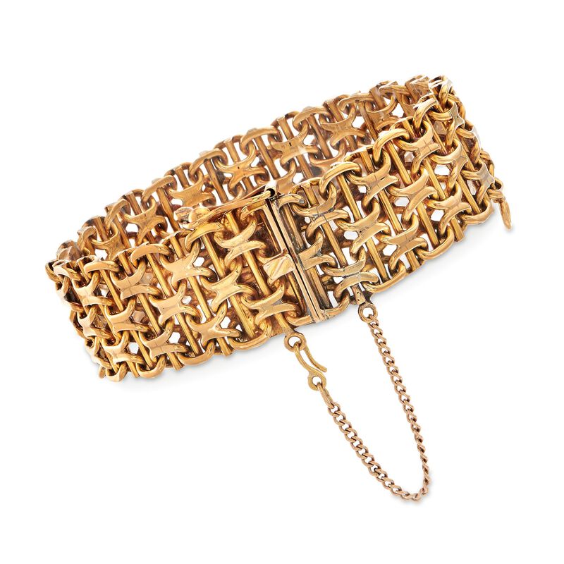 C. 1970 Vintage 18kt Yellow Gold Wide Basketweave Bracelet image number 2