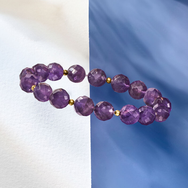 110.00 ct. t.w. Amethyst Bead Stretch Bracelet with 14kt Yellow Gold image number 2