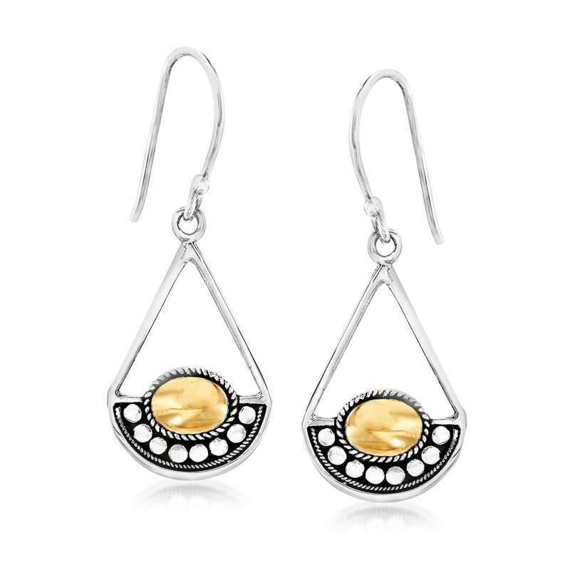 Sterling Silver Open-Space Teardrop Earrings with 18kt Yellow Gold image number 0