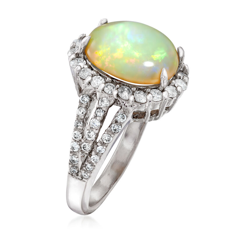12x10mm Opal and .79 ct. t.w. Diamond Ring in 14kt White Gold image number 2