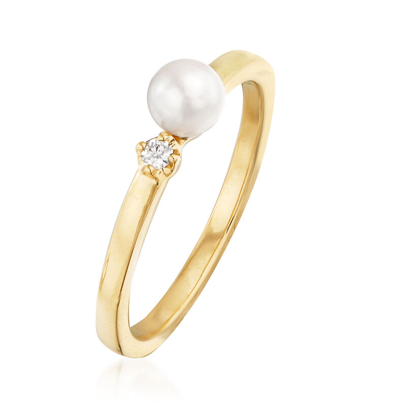 Mikimoto 4.5mm A+ Akoya Pearl Ring with Diamond Accent in 18kt Yellow Gold image number 2