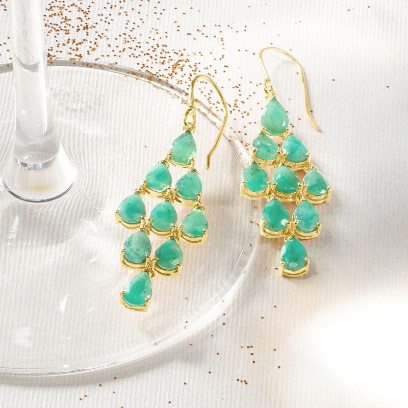 11.00 ct. t.w. Emerald Chandelier Earrings in 18kt Gold Over Sterling image number 2
