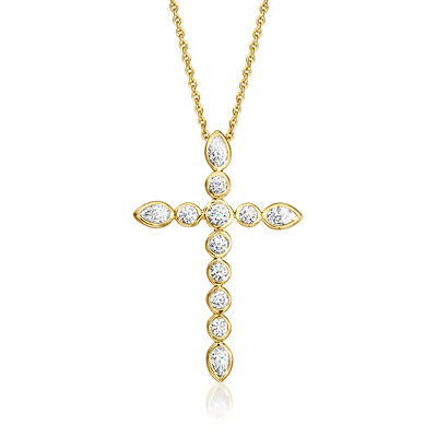 1.00 ct. t.w. Bezel-Set Lab-Grown Diamond Cross Pendant Necklace in 18kt Gold Over Sterling