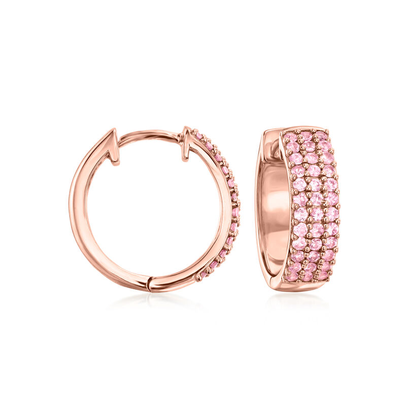 1.50 ct. t.w. Pink Sapphire Hoop Earrings in 18kt Rose Gold Over Sterling. 5/8&quot; image number 0
