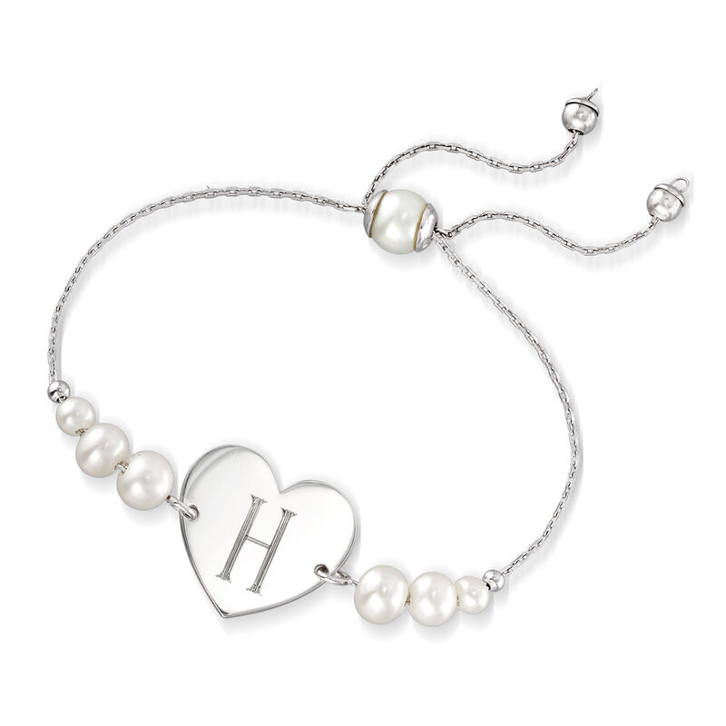 4-7mm Cultured Pearl Personalized Heart Bolo Bracelet in Sterling Silver image number 2