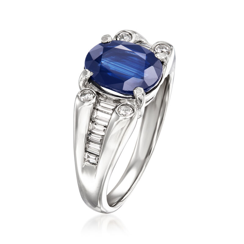 C. 2000 Vintage 2.62 Carat Sapphire and .33 ct. t.w. Diamond Ring in Platinum. Size 6 image number 2