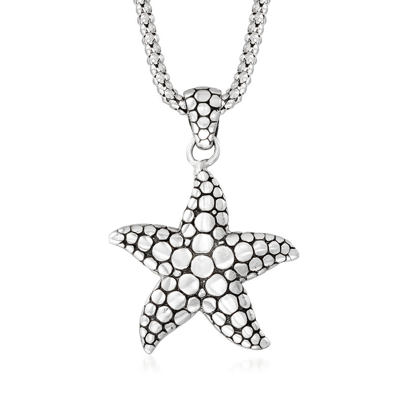 Sterling Silver Bali-Style Starfish Pendant Necklace image number 0