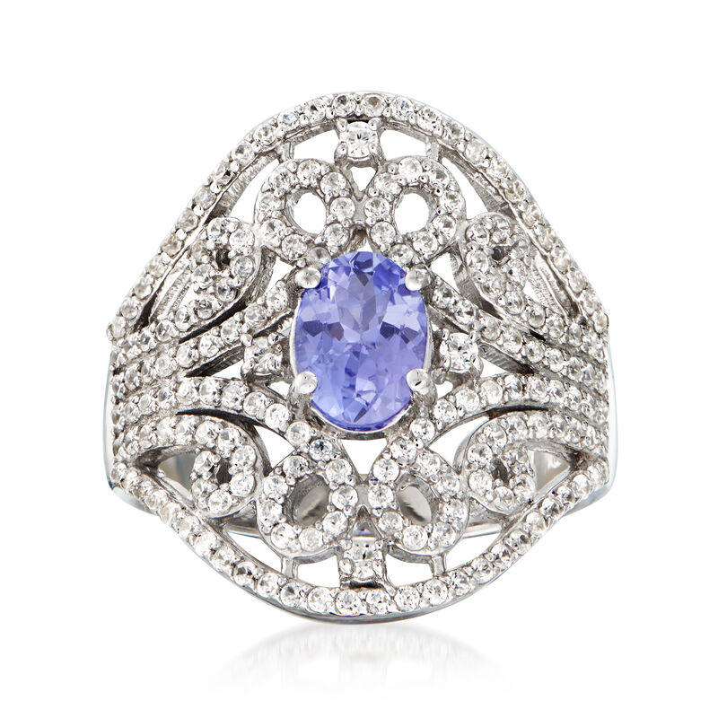 .70 Carat Tanzanite and 1.40 ct. t.w. White Zircon Ring in Sterling Silver image number 0
