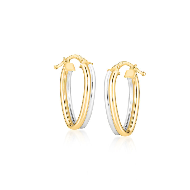 Italian 14kt Two-Tone Gold Oval Hoop Earrings. 7/8&quot; image number 2