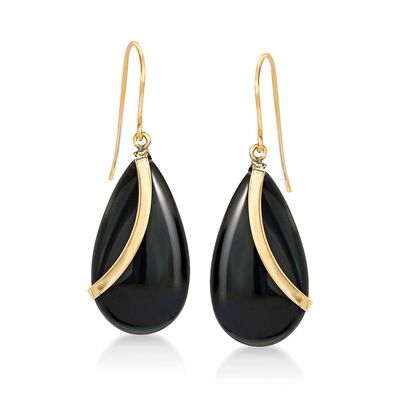 Pear-Shaped Onyx Drop Earrings in 14kt Yellow Gold