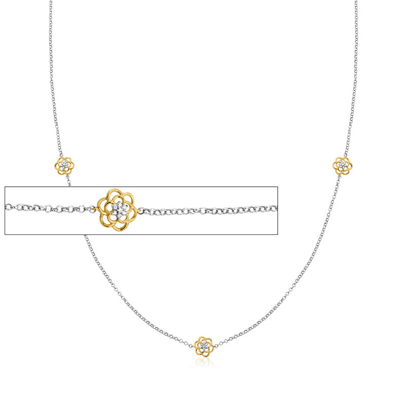 2-In-1 Diamond-Accented Flower Station Necklace and Eyeglass Holder in Two-Tone Sterling Silver image number 0