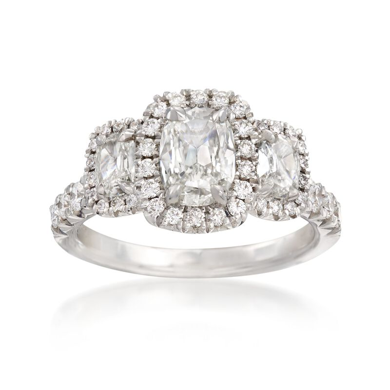 Henri Daussi 1.78 ct. t.w. Three-Stone Diamond Engagement Ring in 18kt White Gold image number 0