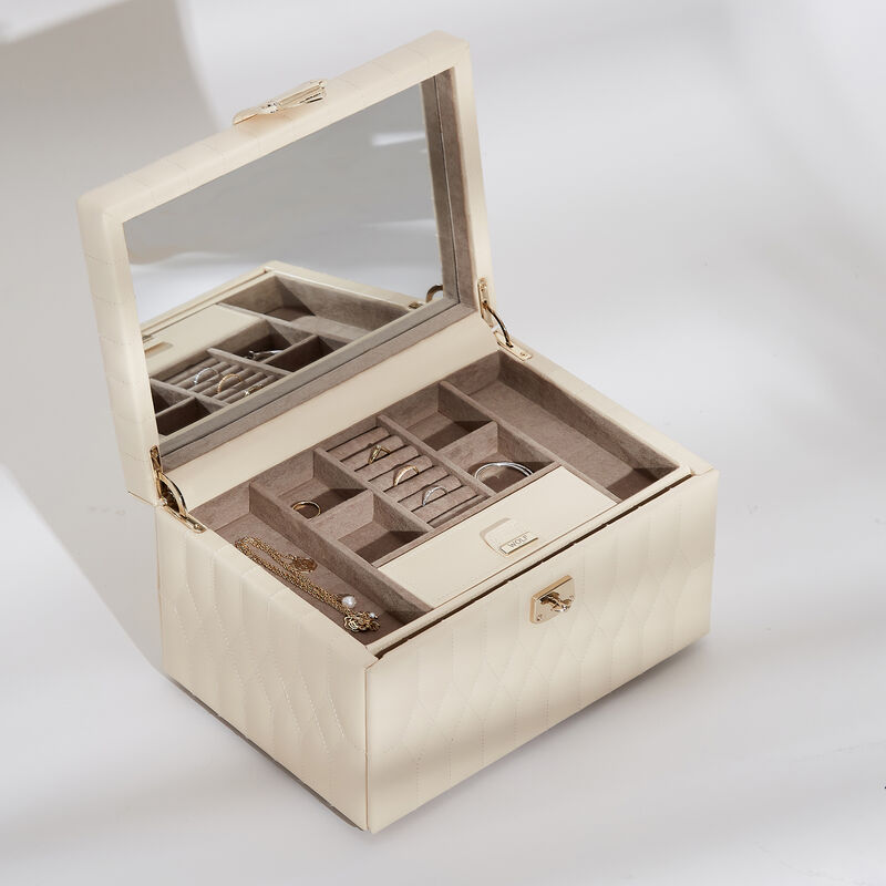 WOLF &quot;Caroline&quot; Ivory Leather Medium Jewelry Box image number 5