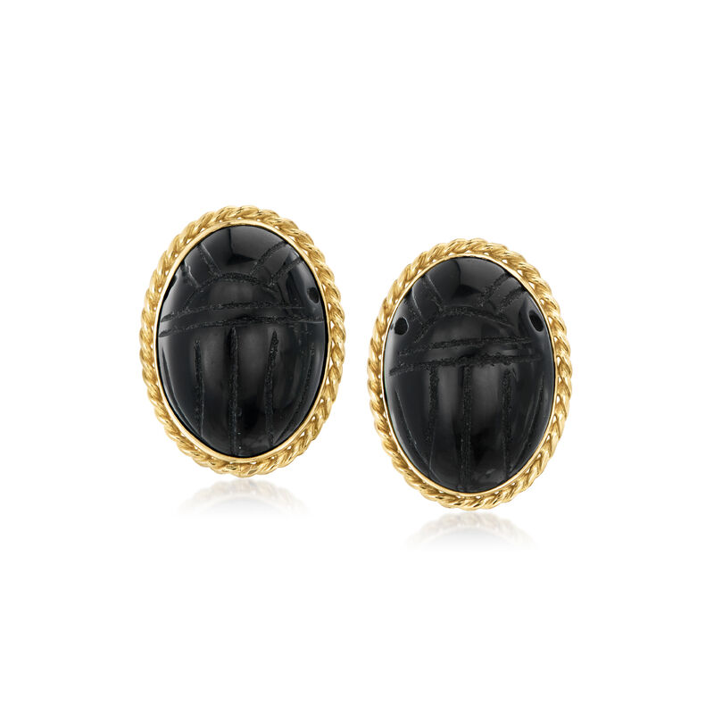C. 1970 Vintage Onyx Scarab Earrings in 14kt Yellow Gold image number 0