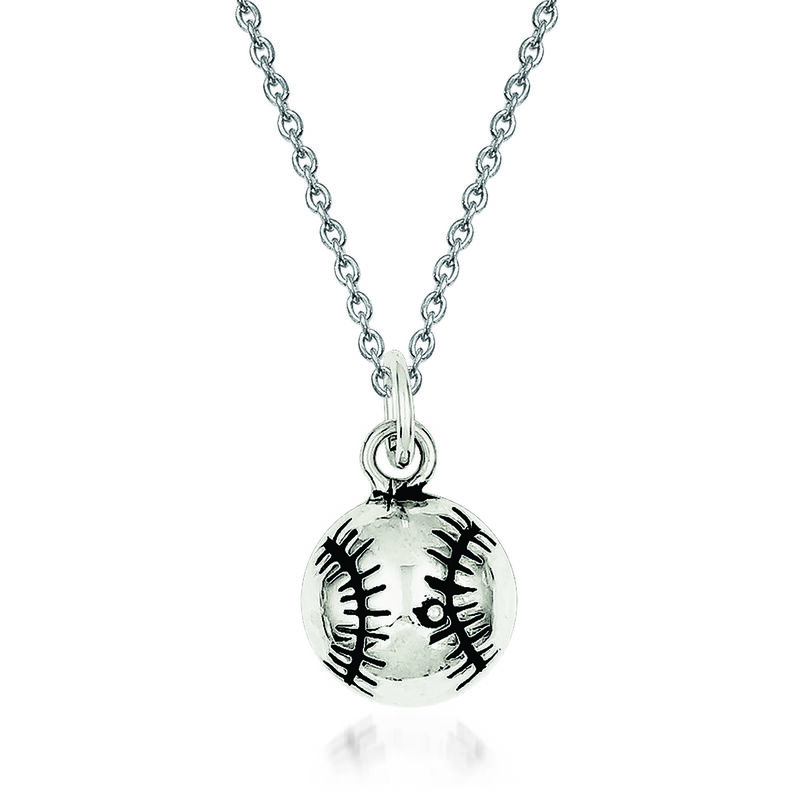 Sterling Silver Antiqued Baseball Charm Necklace. 18&quot; image number 0