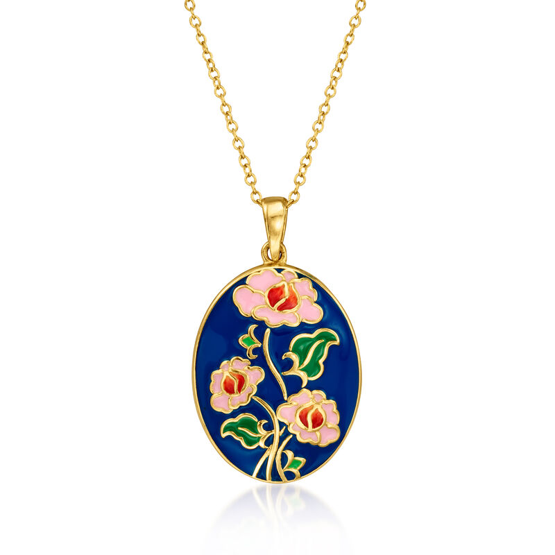 Multicolored Enamel Flower Pendant Necklace in 18kt Gold Over Sterling image number 0