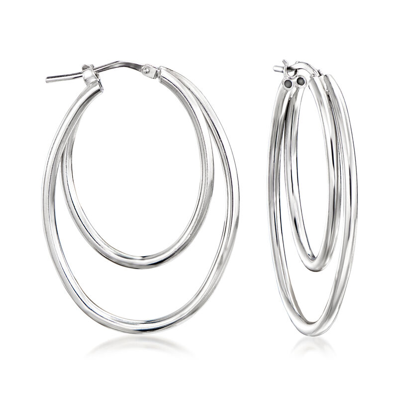 Italian Sterling Silver Double-Oval Hoop Earrings. 1 1/2&quot; image number 0