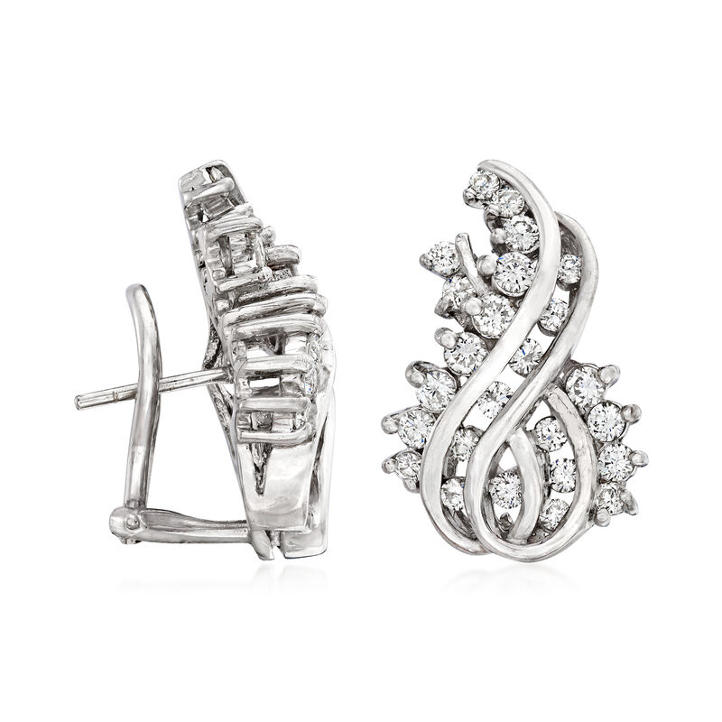 C. 1980 Vintage 2.00 ct. t.w. Diamond Swirl Earrings in 14kt White Gold image number 2
