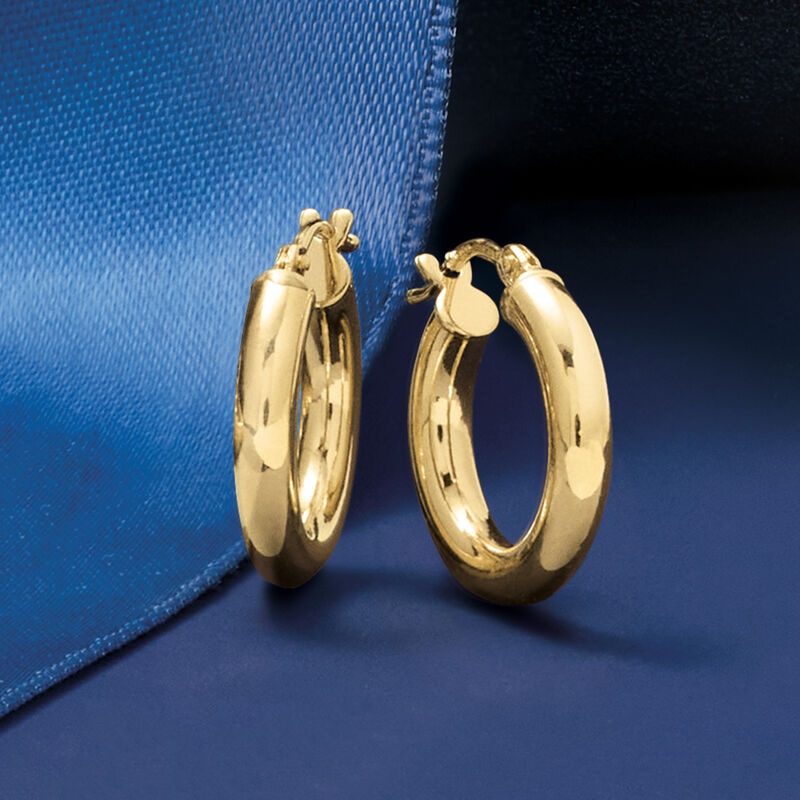 Italian 3mm 18kt Yellow Gold Hoop Earrings. 5/8&quot; image number 2