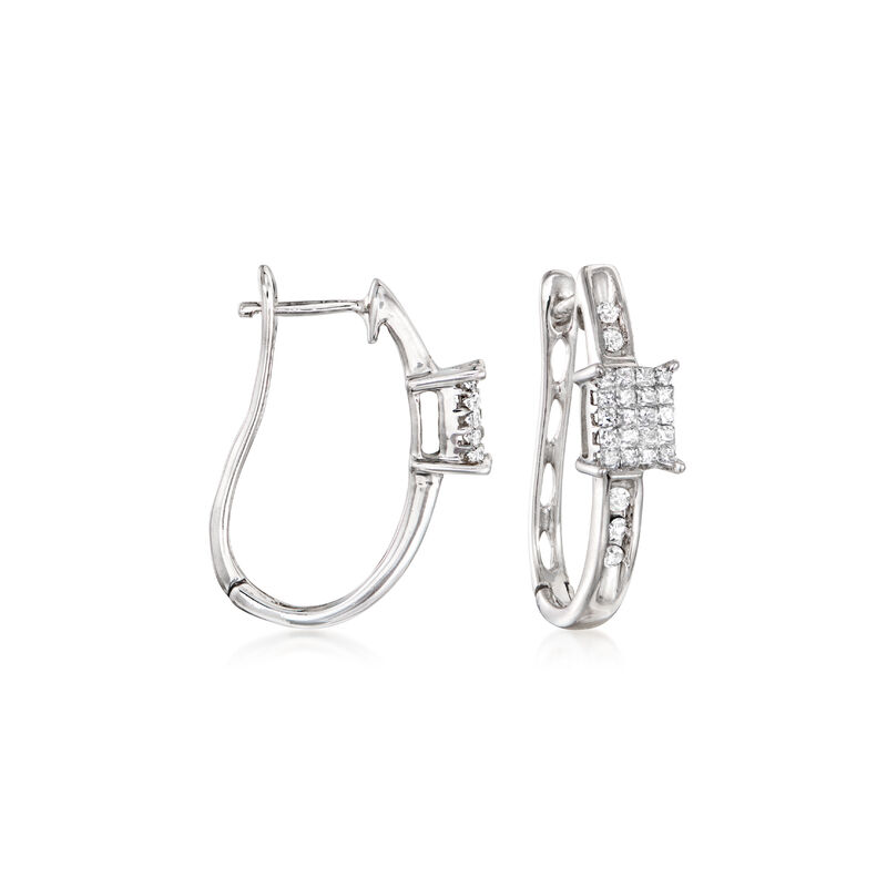 C. 1990 Vintage .70 ct. t.w. Diamond Hoop Earrings in 14kt White Gold image number 0