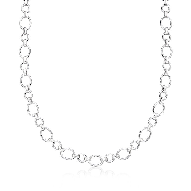 Italian Sterling Silver Alternating Oval-Link Necklace image number 0
