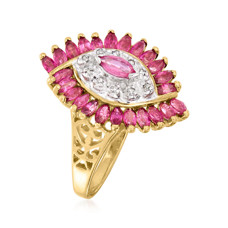 C. 1980 Vintage 1.45 ct. t.w. Ruby Ring with Diamond Accents in 10kt Yellow Gold. Size 7 image number 2