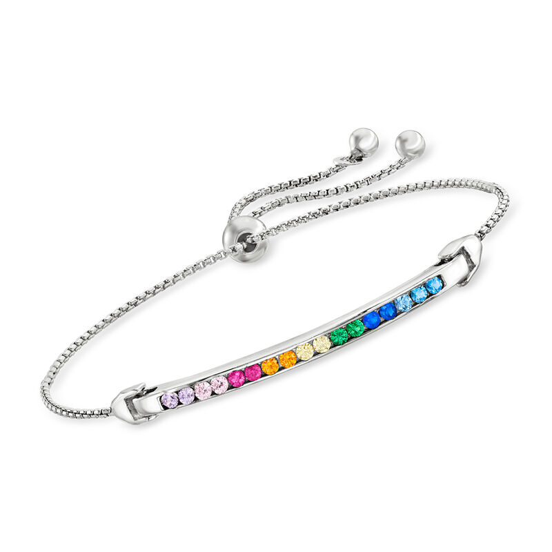 .49 ct. t.w. Simulated Multi-Gemstone Bolo Bracelet in Sterling Silver image number 0