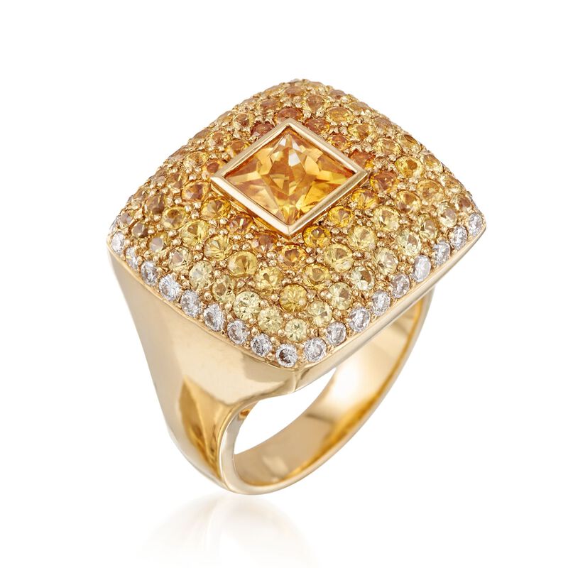 C. 1980 Vintage 4.50 ct. t.w. Yellow Sapphire and .75 ct. t.w. Diamond Dome Ring in 18kt Yellow Gold. Size 6.5 image number 2