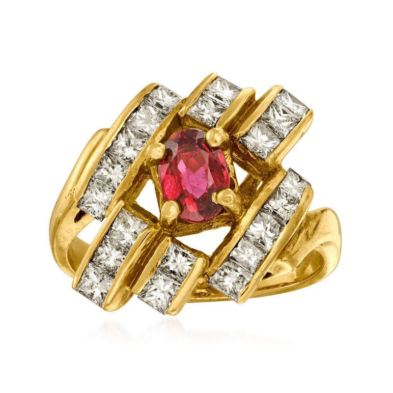C. 1980 Vintage 1.40 ct. t.w. Diamond and .60 Carat Ruby Ring in 18kt Yellow Gold image number 0