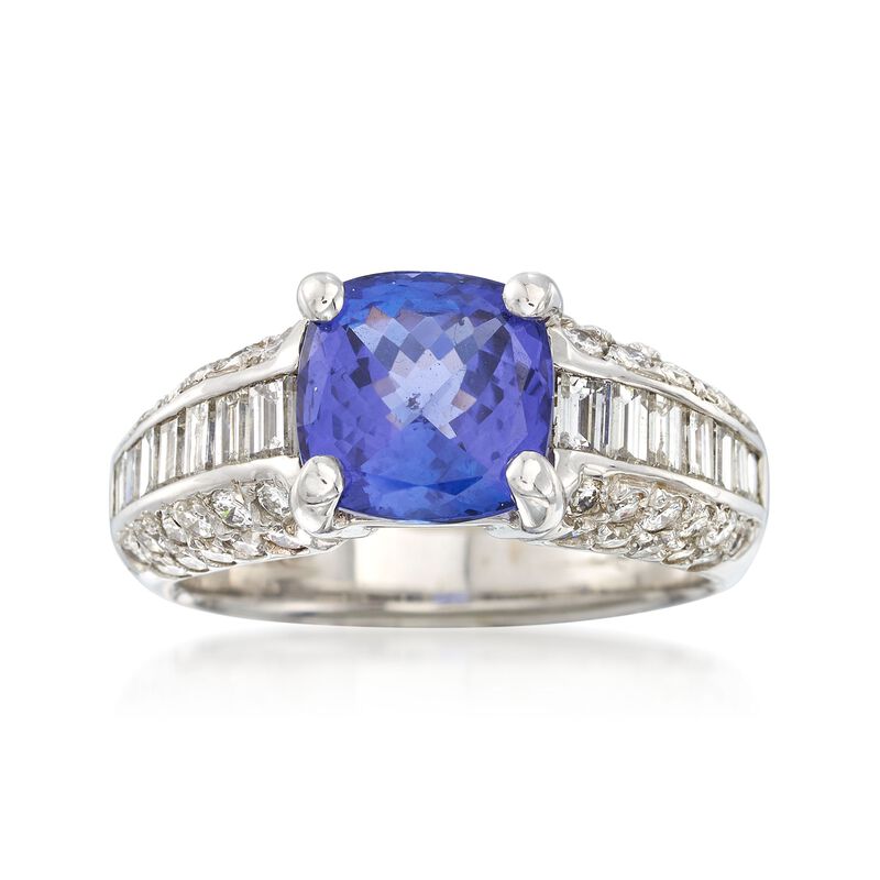 C. 1990 Vintage 2.25 Carat Tanzanite and 1.75 ct. t.w. Diamond Ring in 18kt White Gold image number 0