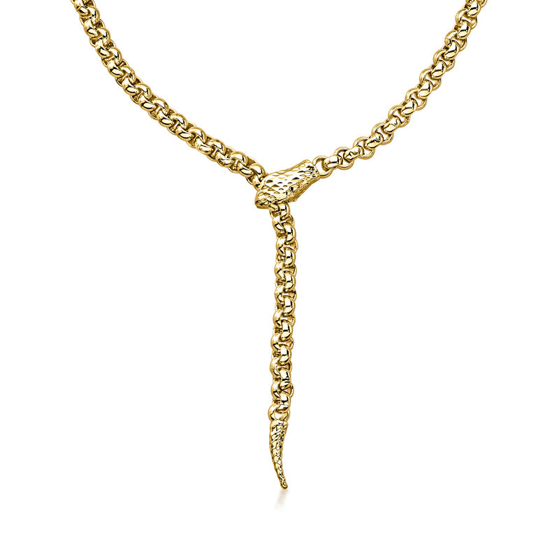 Italian 14kt Yellow Gold-Plated Rolo-Link Adjustable Snake Necklace image number 1