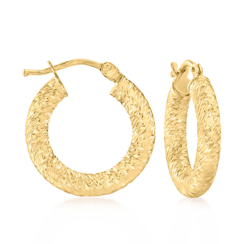 Italian 10kt Yellow Gold Textured Hoop Earrings. 5/8&quot; image number 0