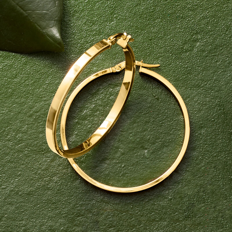 Italian 14kt Yellow Gold Squared-Edge Hoop Earrings. 1 1/2&quot; image number 4