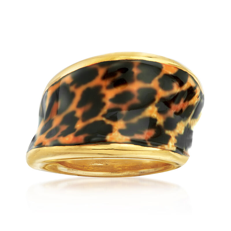 Italian Leopard-Print Enamel Concave Ring in 18kt Gold Over Sterling image number 0
