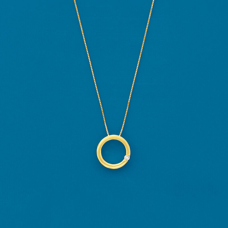 14kt Yellow Gold Open Circle Necklace with Diamond Accent image number 2