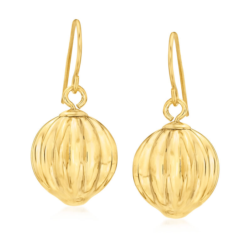 Italian Andiamo 14kt Yellow Gold Over Resin Fluted Ball Drop Earrings  image number 0