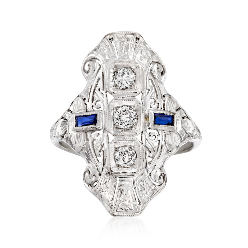 C. 1990 Vintage .23 ct. t.w. Diamond and .18 ct. t.w. Synthetic Sapphire Dinner Ring in 18kt White Gold. Size 7 image number 0
