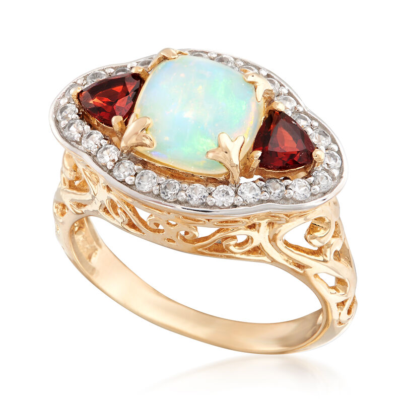Opal and 1.20 ct. t.w. Multi-Stone Ring in 14kt Yellow Gold image number 3