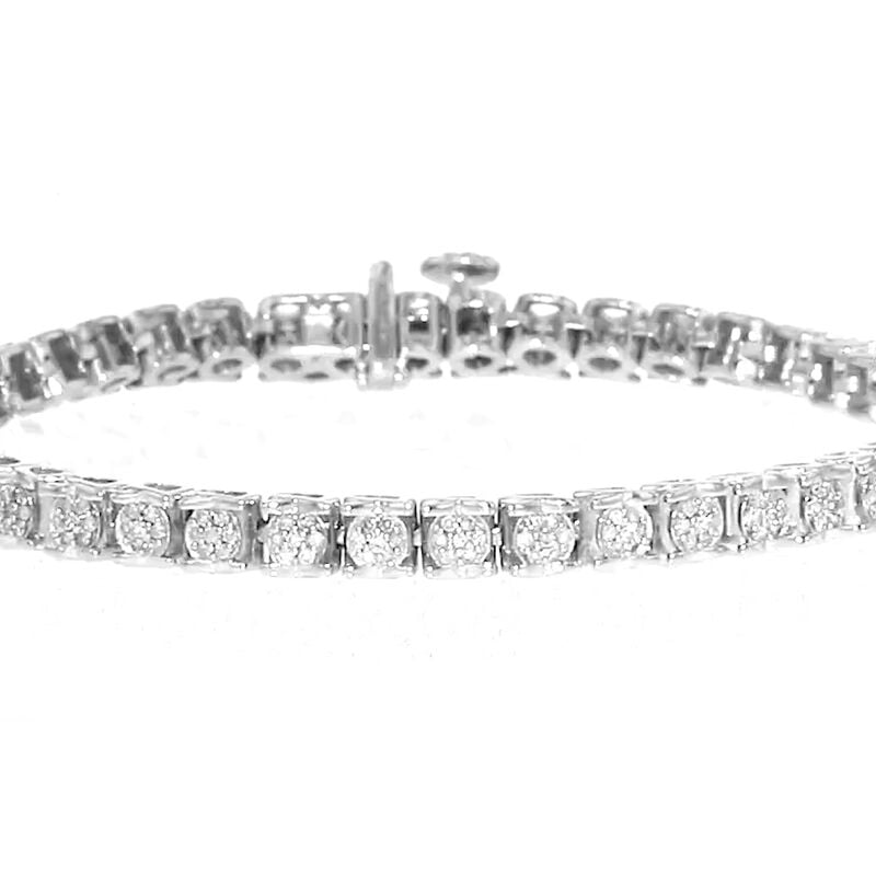 1.00 ct. t.w. Diamond Cluster Tennis Bracelet in Sterling Silver image number 5