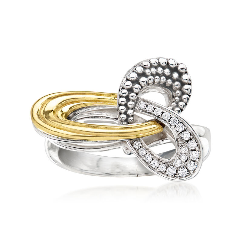 C. 1990 Vintage Lagos .22 ct. t.w. Diamond Pirouette Ring in Sterling Silver and 18kt Yellow Gold. Size 8 image number 0