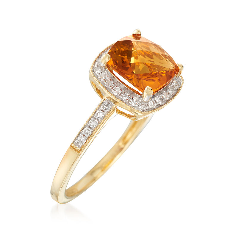2.00 Carat Cushion-Cut Citrine and .10 ct. t.w. Diamond Ring in 14kt Yellow Gold image number 2