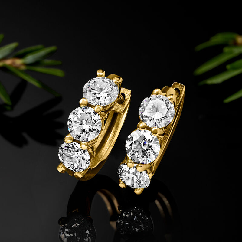 2.00 ct. t.w. Lab-Grown Diamond Huggie Hoop Earrings in 14kt Yellow Gold. 3/8&quot; image number 4