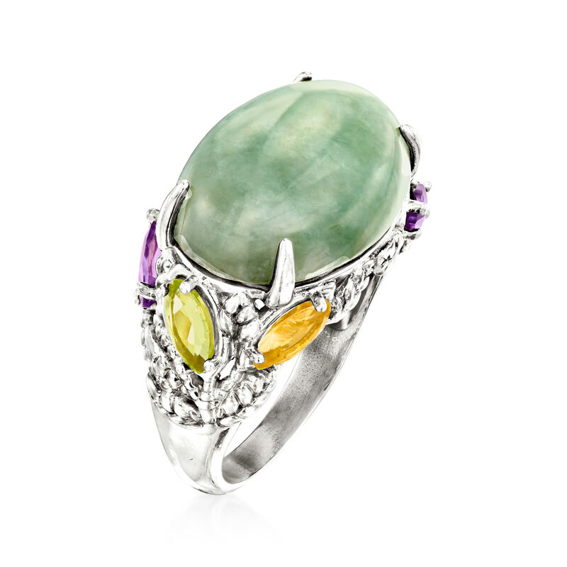 Jade and .90 ct. t.w. Multi-Gemstone Ring in Sterling Silver image number 2