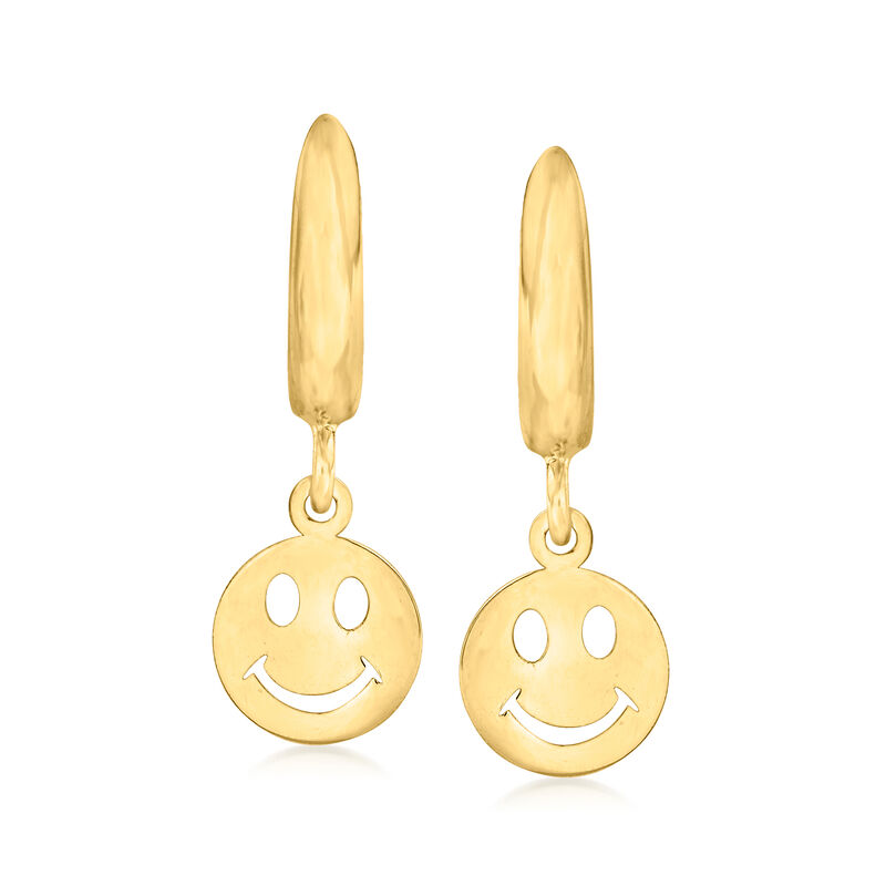 10kt Yellow Gold Smiley Face Huggie Hoop Drop Earrings image number 0